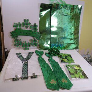 St Patrick's Day party items (suspenders, tie, wall décor & invitations)